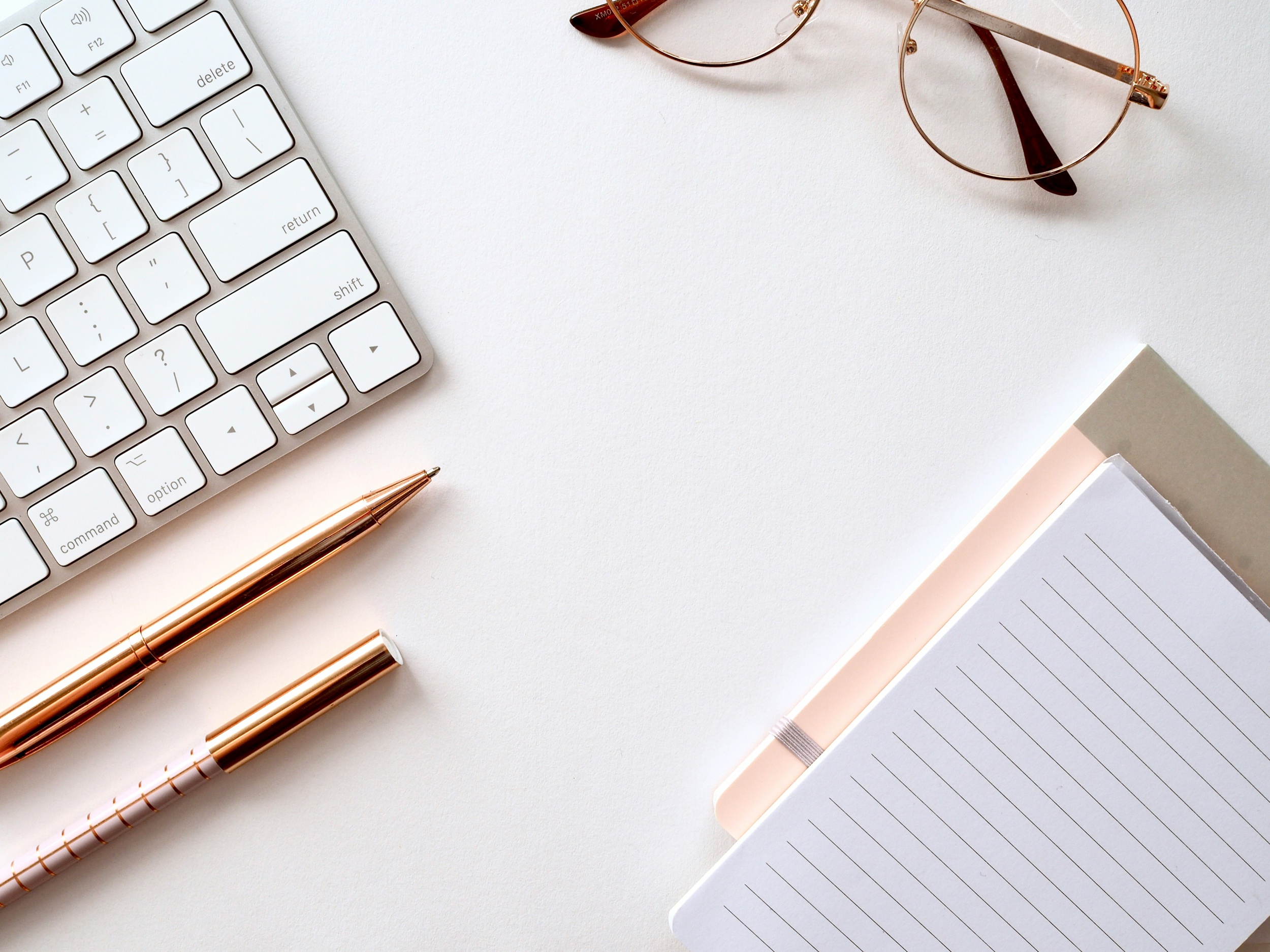 Details of various items on a white desk